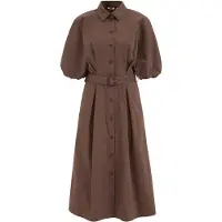 We fashion - Dames jurk met ballonmouwen - Regular fit - Bruin - Katoen - Maat: S