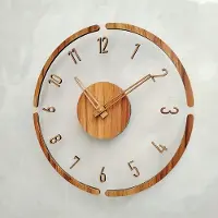 VHV - Wandklok - Houten wandklok - Moderne wandklok - Klok - Stil - Geruisloos - Voor woonkamer, keuken en kantoor - 30 cm - Natuurlijk hout - Transparant