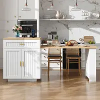 STILVORA Keukeneiland - Uitschuifbaar Met Ingebouwd Stopcontact - Met Lade En Legplanken - Voor Woonkeuken - MDF En Metaal - Wit - 121,5-192 Cm
