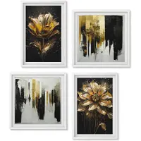 Wallfluent 4-Delige Schilderij Set - Stijlvolle Bloemen, Abstract, Modern - 40 x 40 En 40 x 60 - Muurdecoratie - Schilderijen Set - Woonkamer - Woonkamer Decoratie