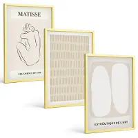 Tulup 4-Delige Schilderij Set - Lijnen en vormen in beige en witte tinten. - 40 x 60 cm - Wanddecoratie - Muurdecoratie - Moderne Interieurdecoratie - Woonkamer Decoratie