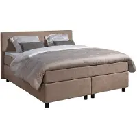 Mörgenn Boxspring Amsterdam - Pocketvering - Taupe Lederlook - 100x210 cm - Inclusief Dekbed en Kussens