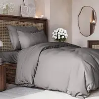 Famanu – 3-delige dekbedovertrekset, dekbedovertrek 140 x 200 cm, 2 kussenslopen 65 x 65 cm, donkergrijs