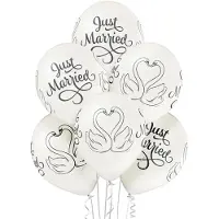 Belbal Set van 6 “Just Married” ballonnen – 30 cm – Witte latex – Voor lucht of helium PRO/ Loose verpaking (geen plastic verpakking)