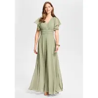Swing – Jumpsuit – Chiffon – V-Hals – Saliegroen – Maat 38