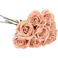 Top Art Kunstbloemen boeket roos Calista - 8x - oud roze - 66 cm - kunststof steel - decoratie