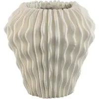 Ptmd Barren White Cement Round Vase 3D Wavy Pattern L