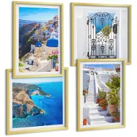 Tulup 4-Delige Schilderij Set - Uitzichten op Santorini en de Griekse architectuur van de stad Oia. - 40 x 40 cm en 40 x 60 cm - Muurdecoratie - Wanddecoratie - Slaapkamer - Decoratieve Schilderijen