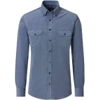 Casa Moda Casual Fit ribfluwelen overhemd blauw, Effen