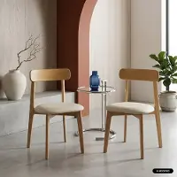 Sweeek Vintage stoel van rubberhout en kunstleer (set van 2) Naturel