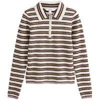 Next - Dames - Poloshirt met lange mouwen, rits en gebreide look - Groen