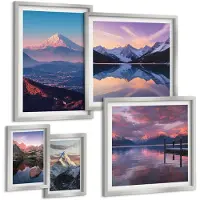 Tulup 4-Delige Schilderij Set - Berglandschappen met uitzicht op pittoreske bergtoppen - 50 x 50 cm, 20 x 30 cm en 40 x 60 cm - Muurdecoratie - Schilderijen Set - Woonkamer