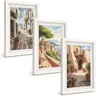 Tulup 3-Delige Schilderij Set - Schilderachtige straatjes met huizen en potplanten. - 20x30 - Wanddecoratie - Moderne Interieurdecoratie - Woonkamer Decoratie