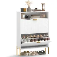 HOMCOM neerklapbare schoenenkast - Spaanplaat, MDF - 80 x 23,7 x 110 cm - Wit