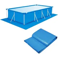Markenlos – Vloermat voor bovengronds zwembad, blauwe beschermmat, waterdicht en opvouwbaar, vloerbescherming voor rechthoekige en ronde zwembaden (250 x 340 cm