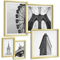 Tulup 5-Delige Schilderij Set - Architectuur van de wereldmetropolen in zwart-wit - 50 x 50 cm, 20 x 30 cm en 40 x 60 cm - Wanddecoratie - Schilderijen Set - Kantoor - Woonkamer Decoratie