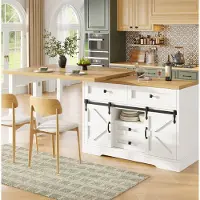 OKWISH Keukenkast - Keukeneiland Met Eettafel En Opbergkast - Uitschuifbaar En 360 Graden Draaibaar - 120-197 x 40 x 72 cm - Scheunendeur - MDF Wit