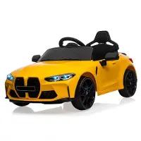 Happiq Elektrische Kinderauto - 12V, vering, LED-verlichting, muziek, sportwagenstijl - Geel