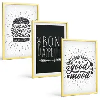 Tulup 4-Delige Schilderij Set - Voedselafbeeldingen en culinaire slogans - 40 x 60 cm - Wanddecoratie - Schilderijen Set - Interieur - Interieur Decoratie