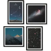 Wallfluent 4-Delige Schilderij Set - Sterrenbeeld Steenbok Sterren Boven De Bergen - 40 x 40 cm En 40 x 60 cm - Decoratieve Schilderijen - Wanddecoratie - Hal - Woonkamer Decoratie