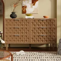 OKWISH Ladekast - 6 Lades - Eikenlook Met Metalen Grepen - Retrostijl Voor Woonkamer, Slaapkamer En Hal - MDF - 120 X 37 X 77 Cm
