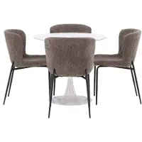 Ebuy24 Hamden eethoek eettafel wit 4 stoelen bouclé bruin.