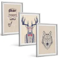 Tulup 4-Delige Schilderij Set - Stijlvolle portretten van dieren en mannen - 40 x 60 cm - Muurdecoratie - Wanddecoratie - Slaapkamer