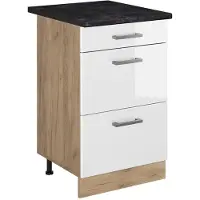 Vicco Keukenonderkast R-Line, Wit Hoogglans/Goudkleurig Eiken, 50 cm antraciet werkblad