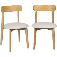 Sweeek Vintage stoel van naturelkleurig rubberhout en getextureerde stof (set van 2) Naturel