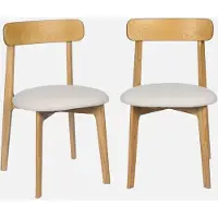 Sweeek Vintage stoel van naturelkleurig rubberhout en getextureerde stof (set van 2) Naturel