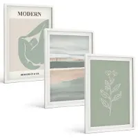 Tulup 3-Delige Schilderij Set - Abstracte vormen in pasteltinten met planten - 40x60 - Schilderijen Set - Wanddecoratie - Woonkamer - Moderne Wanddecoratie