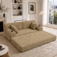 STILVORA Slaapbank 168 x 80 x 81 cm - 2-Zits Met Hoge Rugleuning En Bedfunctie - Voor Woonkamer En Kleine Ruimtes - Cord Khaki