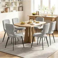 OKWISH Eetkamerstoel – Gestoffeerde Chenille Stoel Set Van 6 – Open Rugontwerp & Metalen Onderstel – Voor Eetkamer, Woonkamer Of Keuken – Grijs