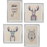 Wallfluent 4-Delige Schilderij Set - Stijlvolle portretten van dieren en mannen - 40 x 40 cm en 40 x 60 cm - Decoratieve Muurdecoratie - Slaapkamer - Woonkamer Decoratie