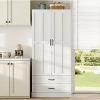 HAUSS SPOLE Keukenkast - Hoge Opbergkast Met Sensorlicht En 2 Lades - Voor Keuken Eetkamer En Woonkamer - MDF - 80x38x180 Cm - Wit