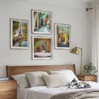 Wallfluent 4-Delige Schilderij Set - Prachtige Straten, Historische Architectuur, Eiffeltoren - 40 x 40 cm En 40 x 60 cm - Stijlvolle Muurdecoratie - Slaapkamer - Interieur Decoratie