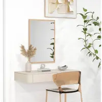 OKWISH Wandspiegel 50 x 70 cm Met 4 Haken - Rechthoekig - MDF - Natural Wood - Krastvast - Decoratief Voor Slaapkamer, Badkamer En Hal
