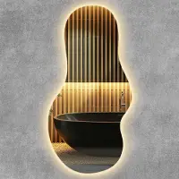 Wallfluent Wandspiegel LED - Grote Organische Badkamerspiegel LED - 40 cm x 80 cm - Moderne Organische Grote Spiegel LED - Wandspiegel met verlichting - Warm Wit 3000K - Verlichte LED Spiegel