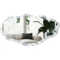 Wallfluent Plantmotief Spiegel - Blauw Strakke Rechthoekige Spiegel - Organische Spiegel - Slaapkamer, Woonkamer, Badkamer - Illustratief - 45x90 cm - Totale afmeting 52x97 cm