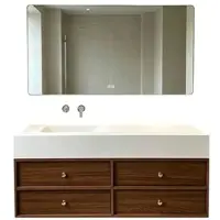 360Home Wastafelset: Wastafel, wastafelblad van sintrosten, modern wastafelmeubel, LED-spiegel met lade (100x55 cm). [Productcode: RWC152-100 BKK]