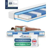 AM Qualitätsmatratzen - 1000 veren 7-zone pocketveringmatras 140x200 cm (H3) - Ergonomisch matras 140 x 200 met 1.000 veren - 24 cm Premium hoogte - Afneembare TENCEL Lyocell tijk - Made in Germany
