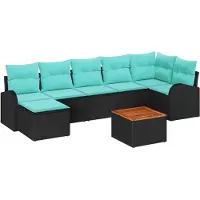 vidaXL Tuinset met 8 zitplaatsen, zwart en turquoise, van polyrotan