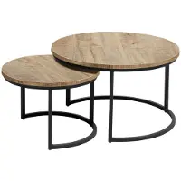 Pronto Wonen Salontafelset Lunata 55 en 75 cm rond mango - Frame - Melamine - Bruin -