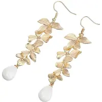 ABOOFAN 1Paar Gouden Alloy Bloem Oorbellen Dangle Parel Oordecoratie