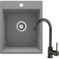 Deante Granieten wastafel met kraan, 1 kom, metallic grijs