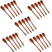 ISTOVO Spoons Wooden Soup Spoon 25 Pieces Eco Friendly Tableware Natural Ellipse Wooden Ladle Spoon Set