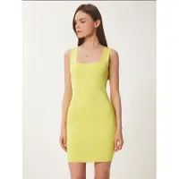 Happiness İstanbul Geribbelde Bodycon Mini-Jurk met Vierkante Kraag
