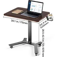 Vevor Verstelbaar bureau, computerbureau, 715x520x(725-1070)mm, metalen frame, MDF-bureaublad, draagvermogen 15 kg, wielen met 2 remmen, mobiel bureau voor thuiswerkplek/kantoor