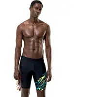Speedo Medley Logo Jammer Heren - Lange Zwemshort Heren met Vormvaste Pasvorm - Zwembroek Heren met Ondersteunende Voering - Sportzwembroek Heren met Trekkoord - Zwart/Groen - XL