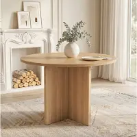 OKWISH Eettafel – Rond Design – 120 x 120 x 75 cm – Voor 4-6 Personen – Scandinavische Minimalistische Stijl – MDF Eikenkleur